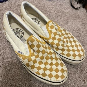 Yellow checkered slip on vans